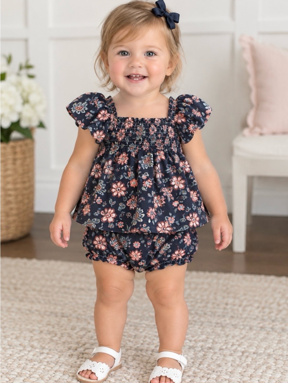 Baby GAP Navy Floral Smocked Top & Bloomers